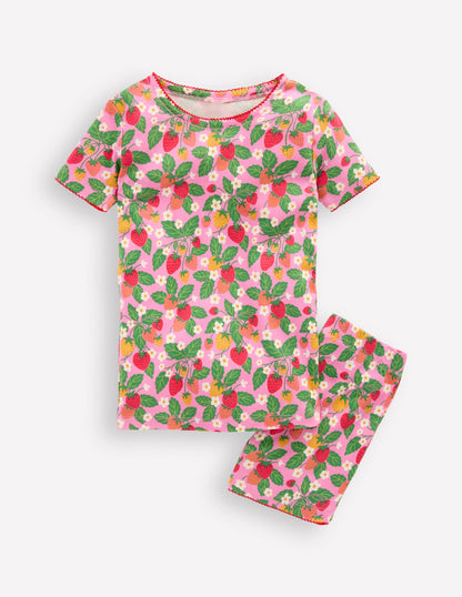 Snug Short John Pyjamas-Cosmos Pink Strawberry Patch