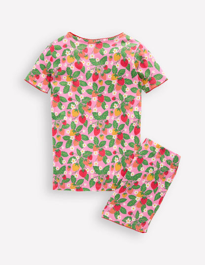 Snug Short John Pyjamas-Cosmos Pink Strawberry Patch