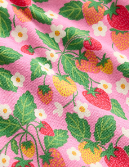 Snug Short John Pyjamas-Cosmos Pink Strawberry Patch