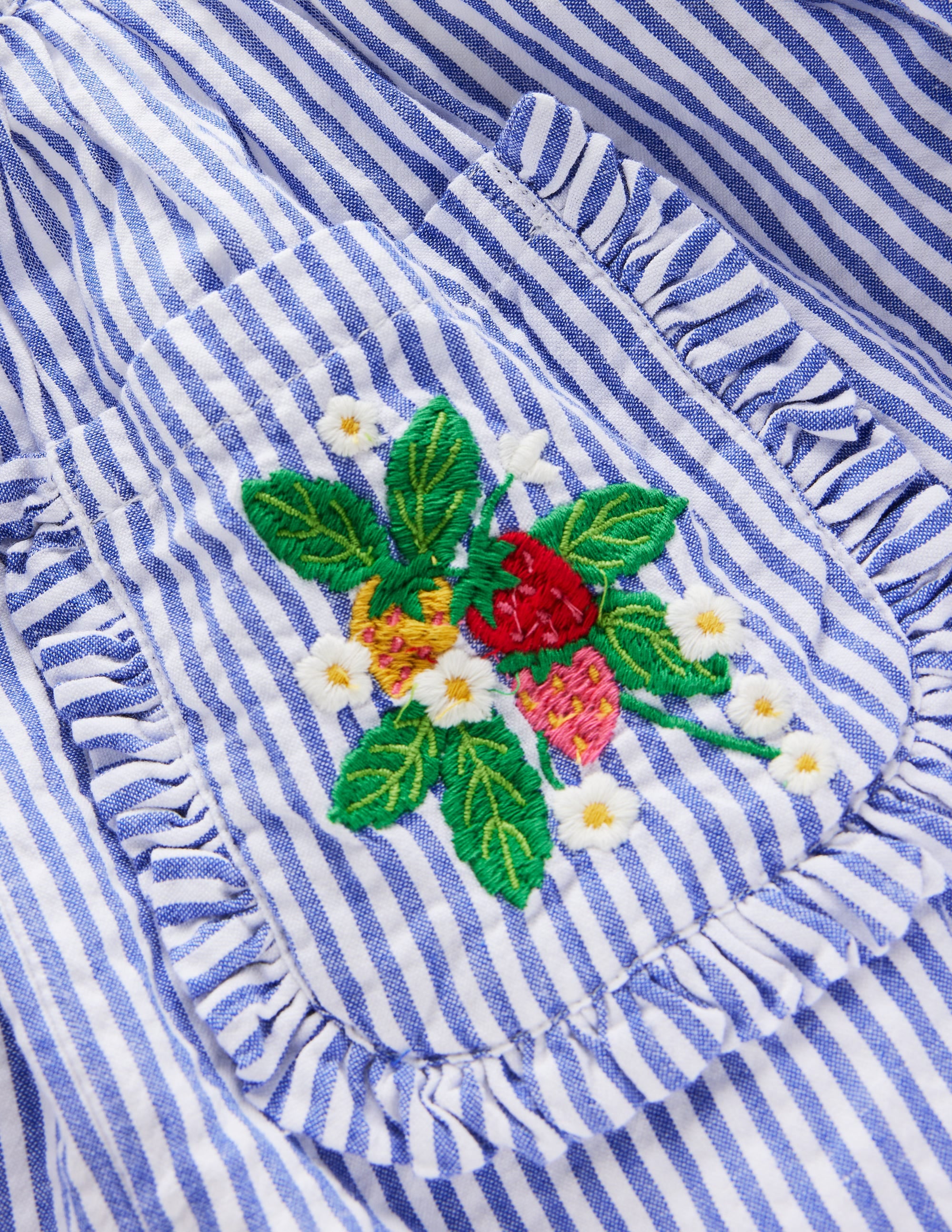 Applique Pocket Skirt-Blue Ticking Floral Stripe - Image 3