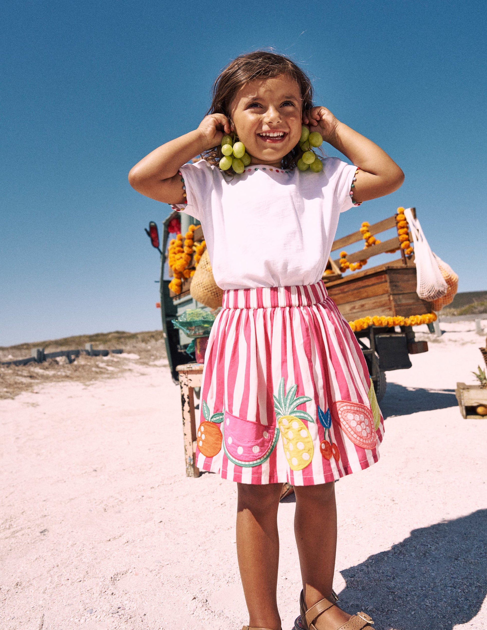 Appliqué Skirt-Fruit Pink Stripe-1