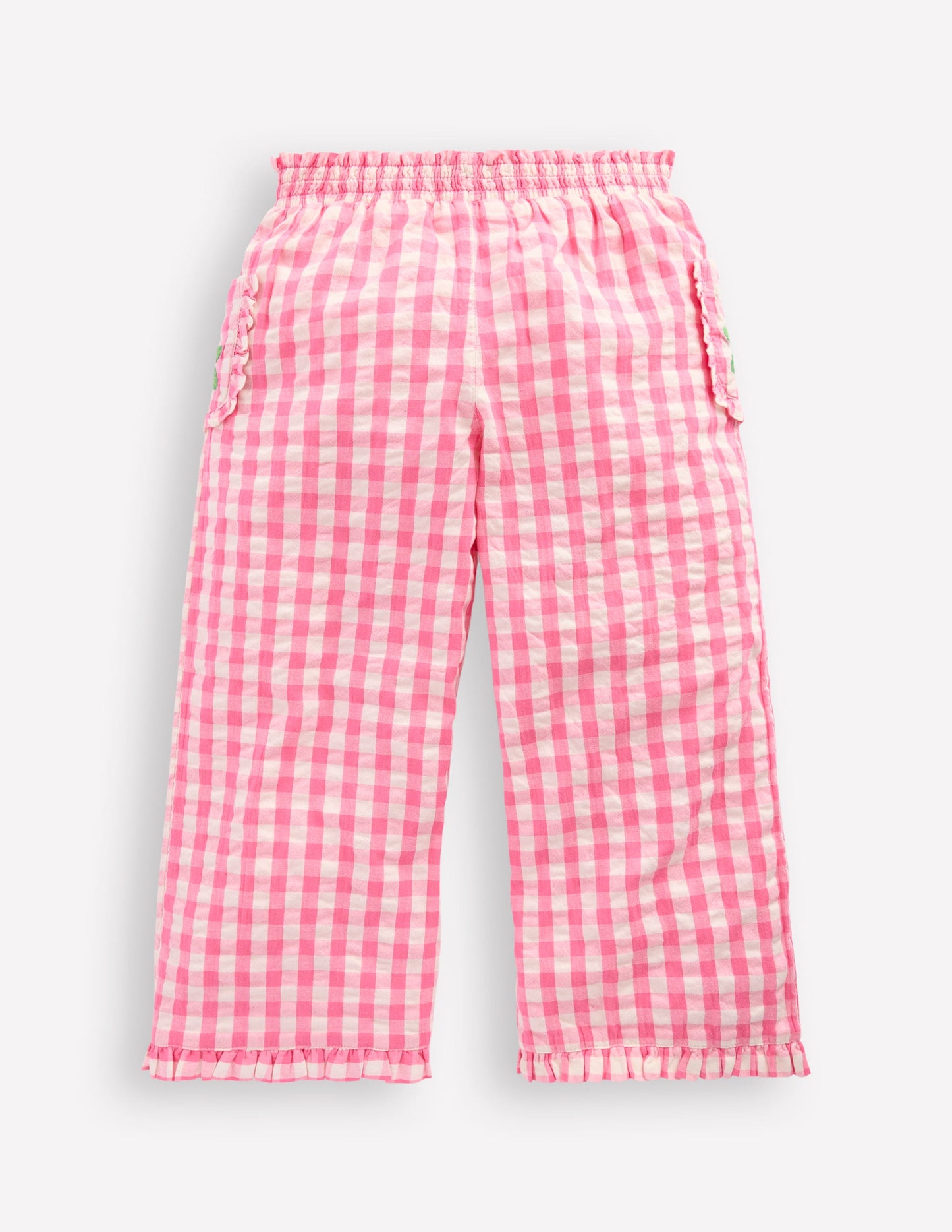 Nostalgic Frill Trousers-Pink Gingham Embroidered