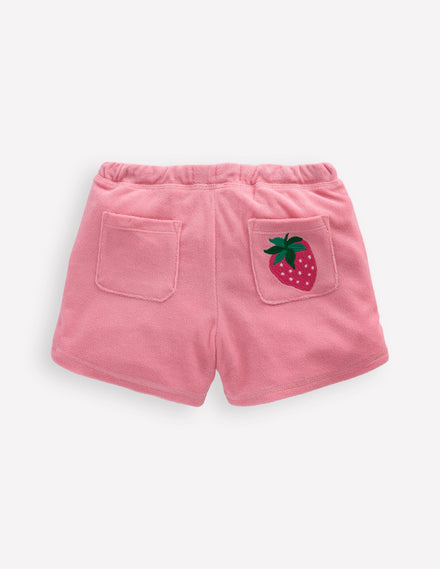 Printed Towelling Short-Chalk Pink Applique Fruit