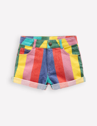 Denim Shorts-Multi Stripe