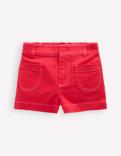 Patch Pocket Shorts-Red