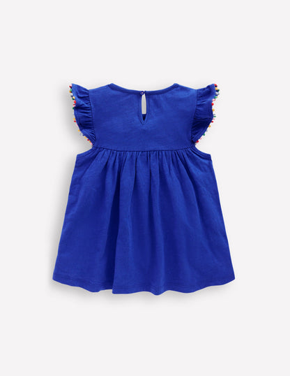 Frill Sleeve Pom Top-Bright Blue-2