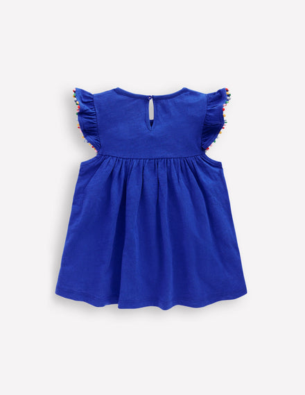 Frill Sleeve Pom Top-Bright Blue