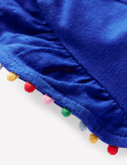 Frill Sleeve Pom Top-Bright Blue-3