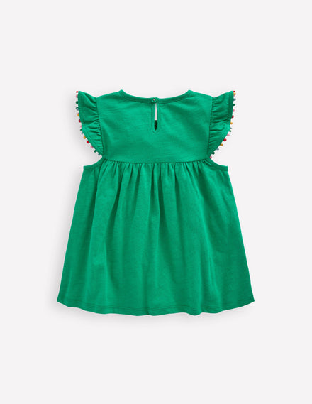 Frill Sleeve Pom Top-Bright Emerald