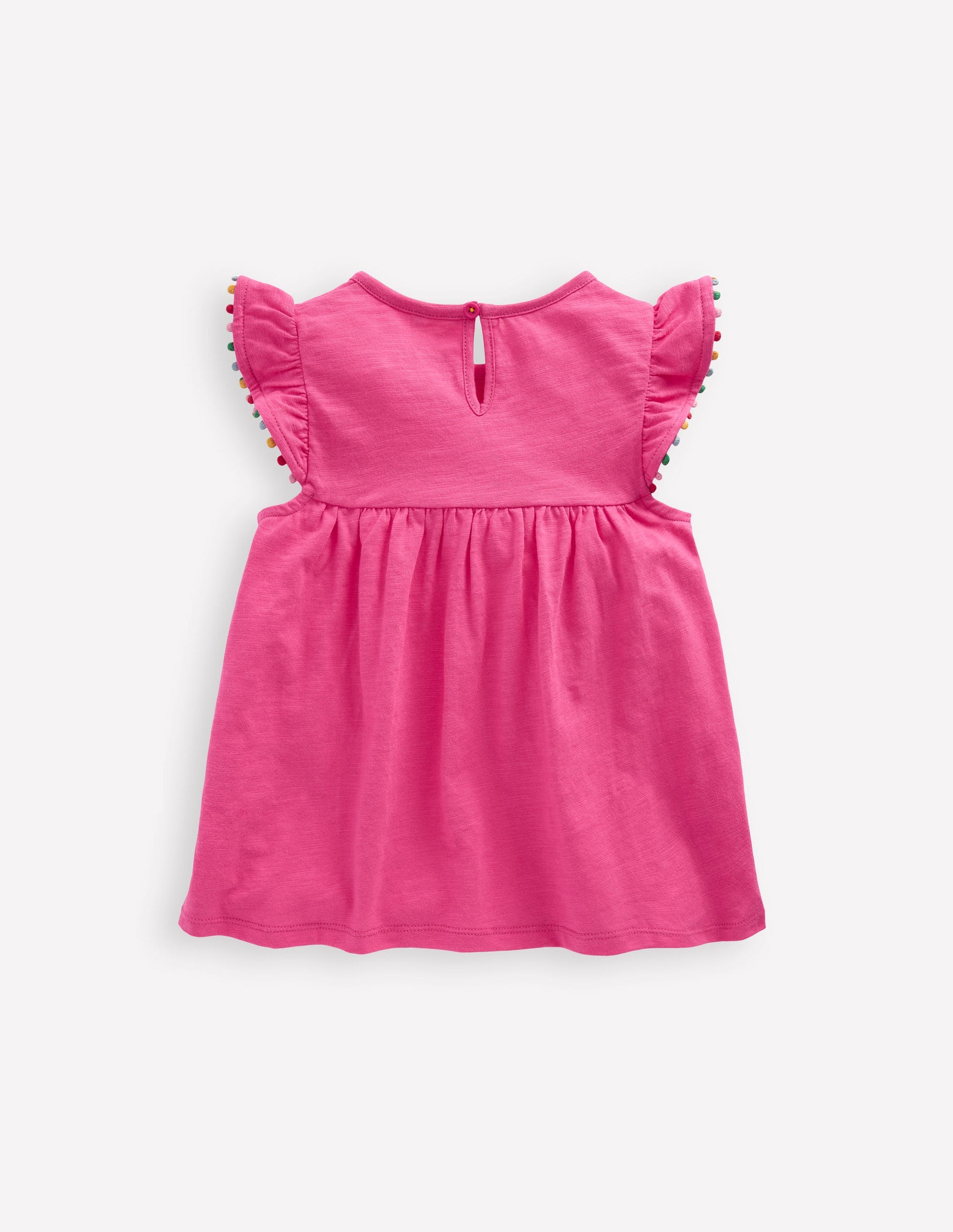 Frill Sleeve Pom Top-Flamingo Pink-2