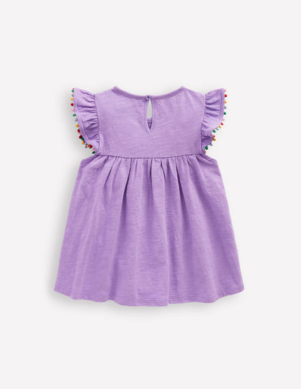 Frill Sleeve Pom Top-Parma Violet Purple