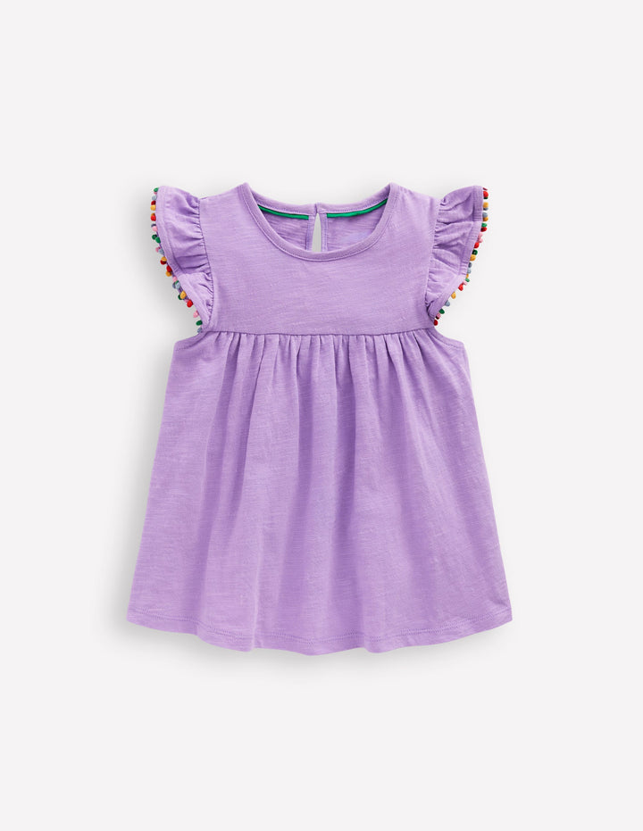 Frill Sleeve Pom Top-Parma Violet Purple