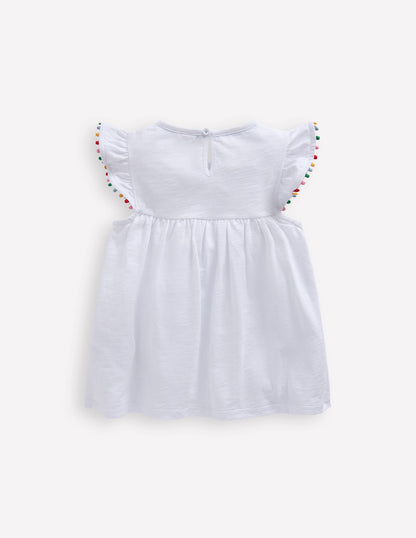 Frill Sleeve Pom Top-White-3