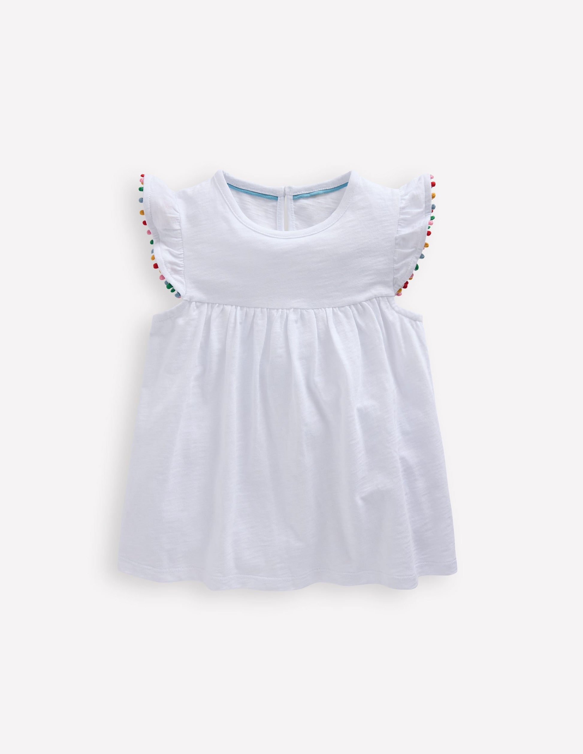 Frill Sleeve Pom Top-White-2