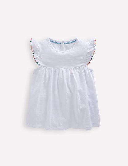 Frill Sleeve Pom Top-White-2