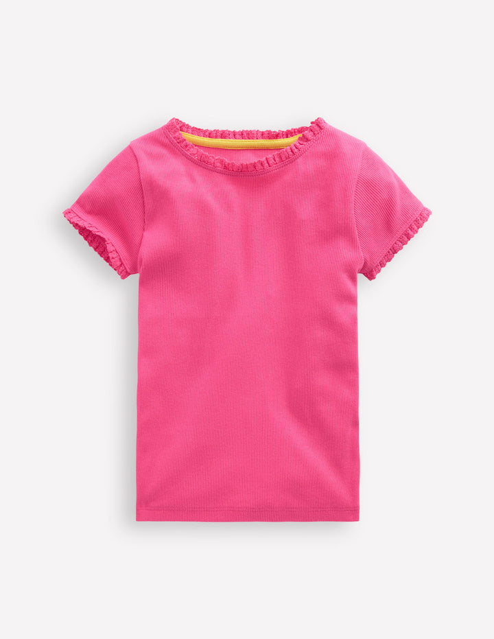 Short Sleeve Ribbed T-shirt-Flamingo Pink