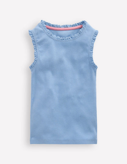 Ribbed Lace Trim Vest-Glacier Blue