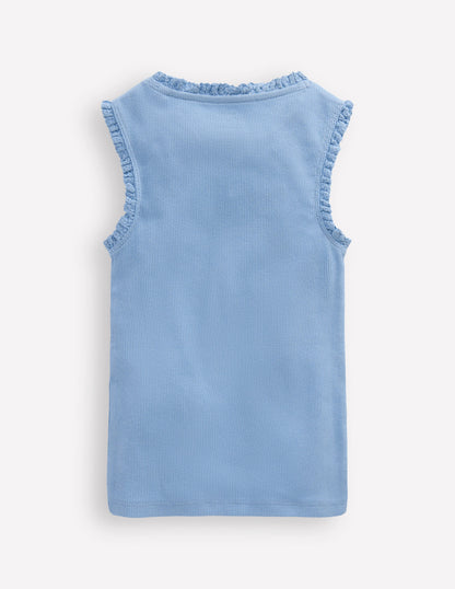 Ribbed Lace Trim Vest-Glacier Blue