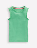 Ribbed Lace Trim Vest-Aloe Green