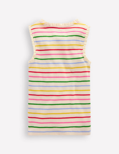 Ribbed Lace Trim Vest-Multi Stripe