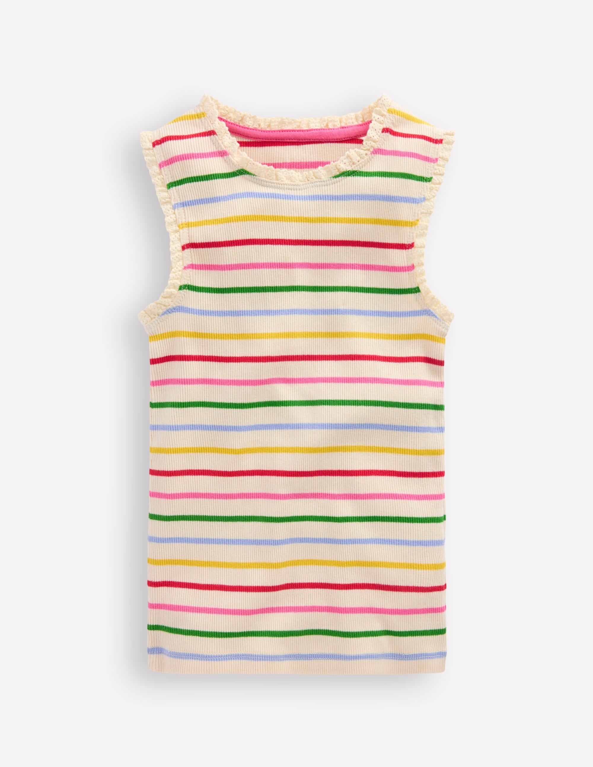 Ribbed Lace Trim Vest-Multi Stripe - Image 1