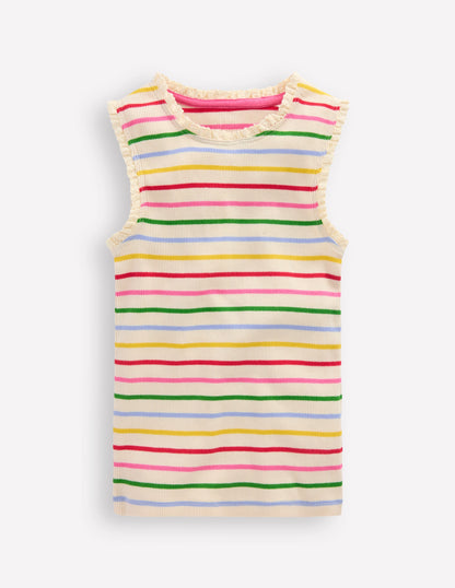 Ribbed Lace Trim Vest-Multi Stripe