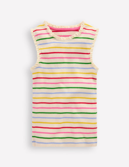 Ribbed Lace Trim Vest-Multi Stripe