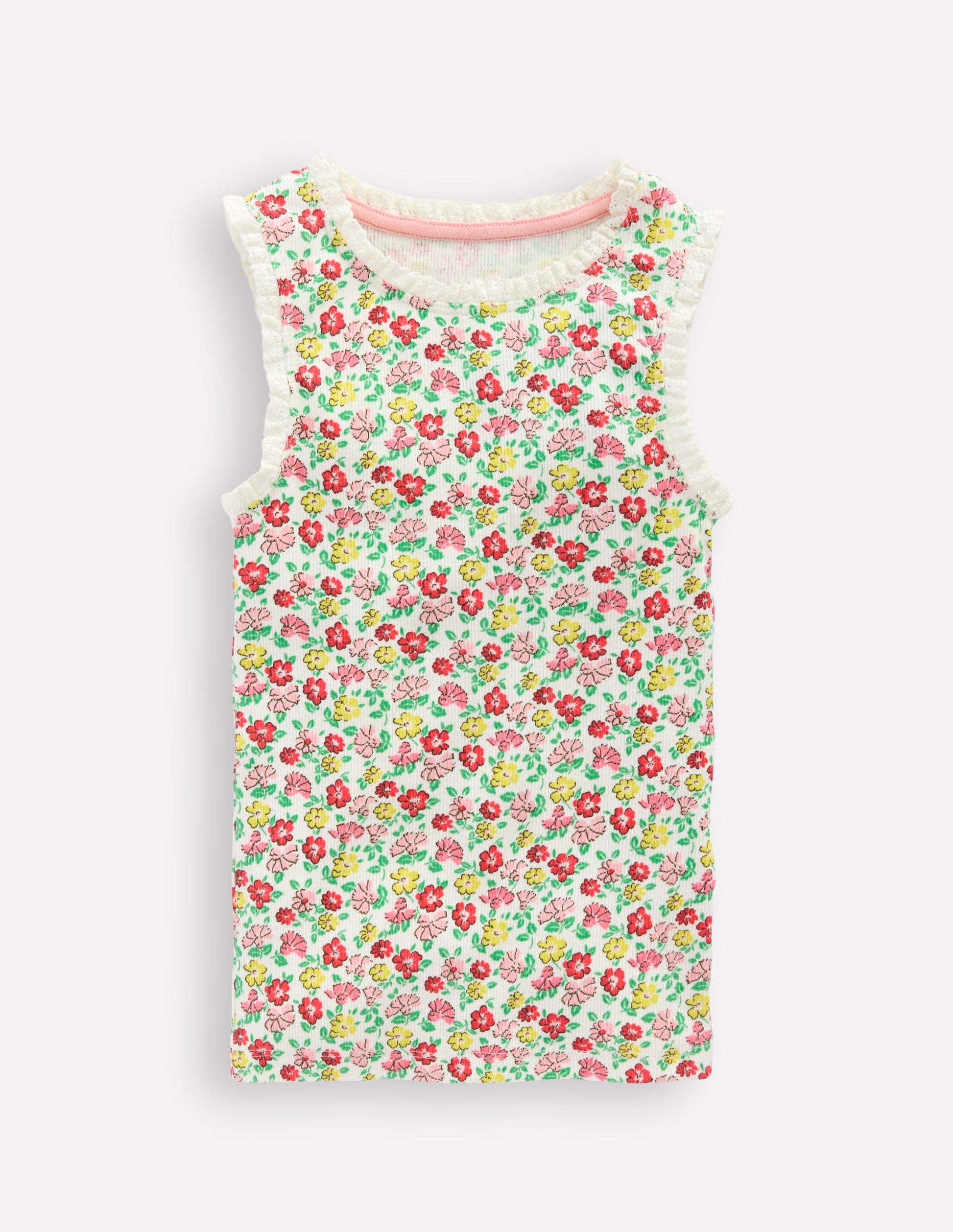 Ribbed Lace Trim Vest-Multi Summer Flowerbed-4