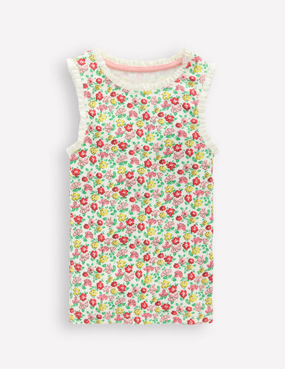 Ribbed Lace Trim Vest-Multi Summer Flowerbed-4