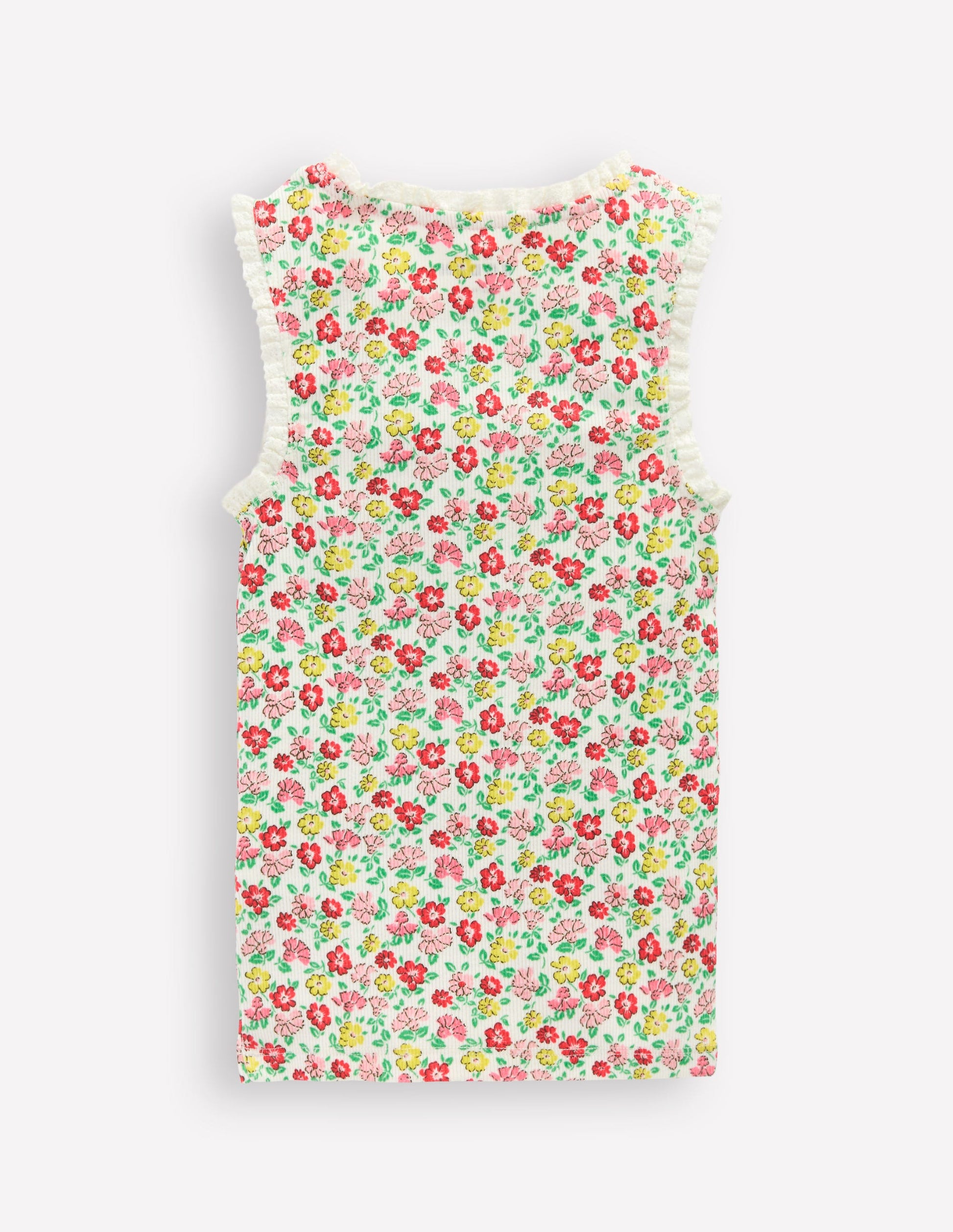 Ribbed Lace Trim Vest-Multi Summer Flowerbed-5