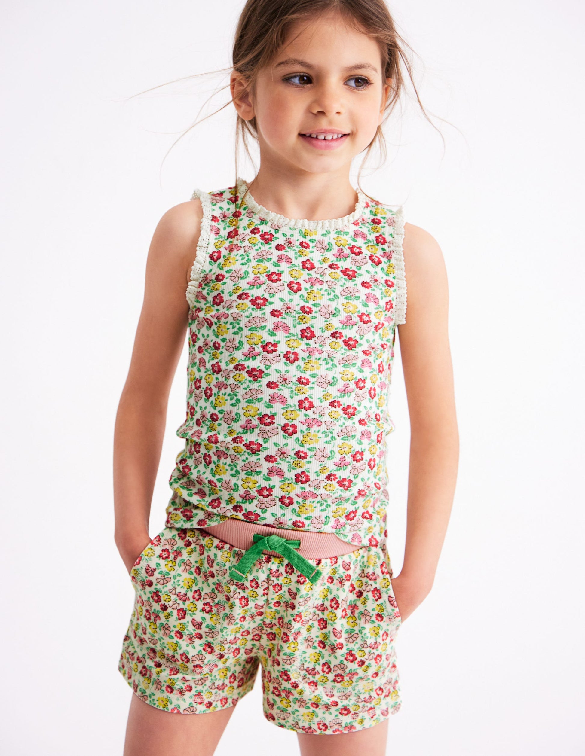 Ribbed Lace Trim Vest-Multi Summer Flowerbed-1