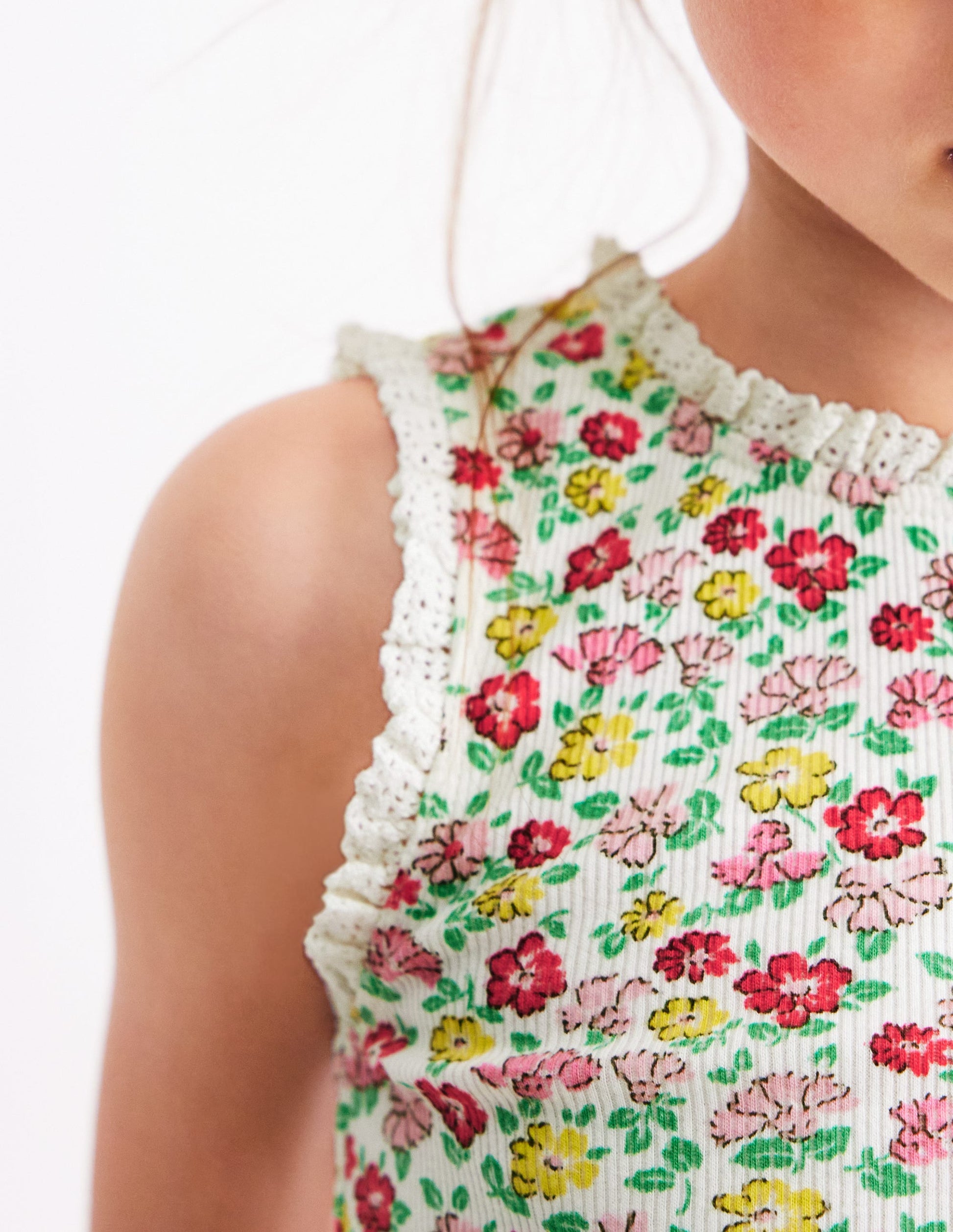 Ribbed Lace Trim Vest-Multi Summer Flowerbed-2