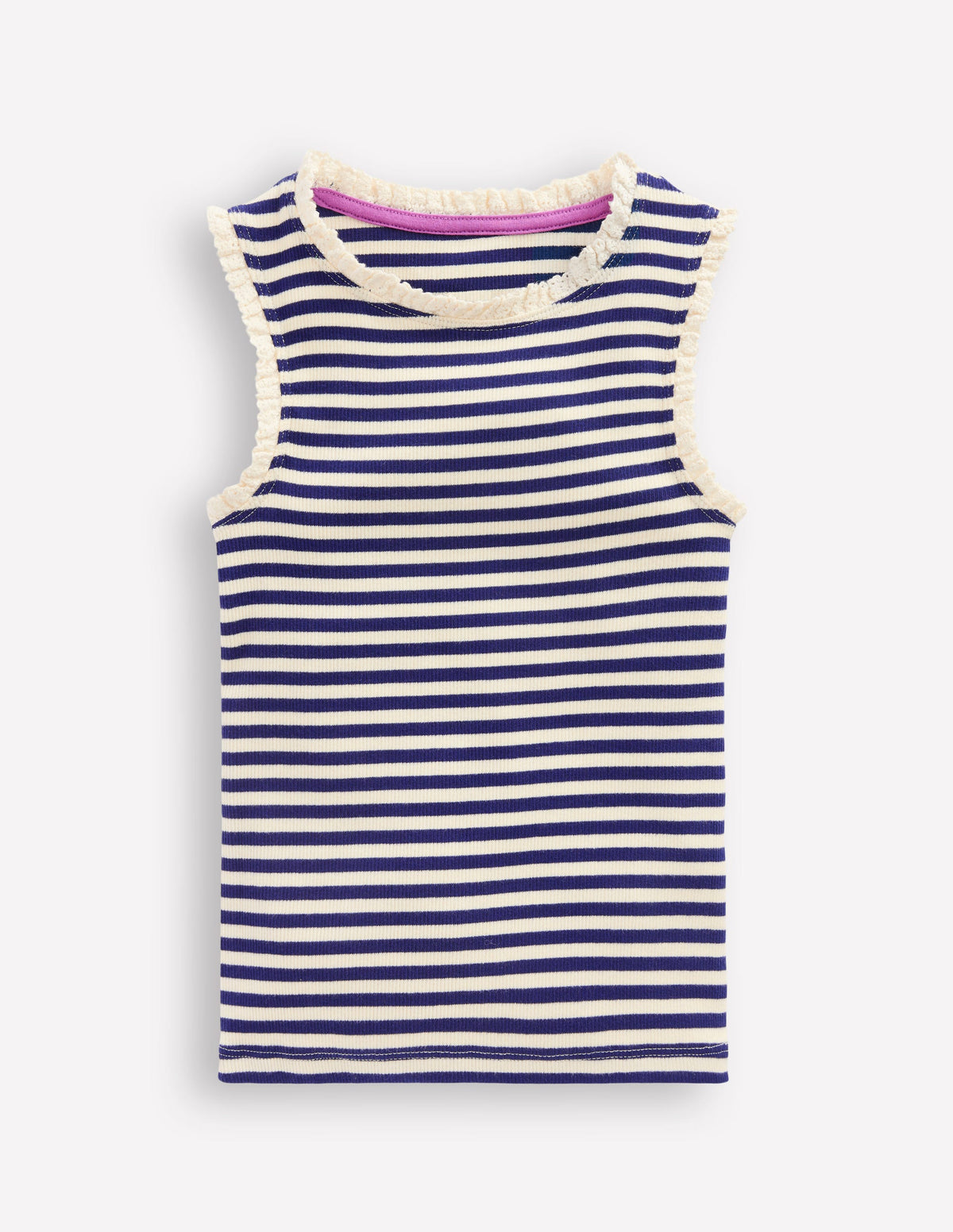 Ribbed Lace Trim Vest-Starboard Blue Stripe - Image 1