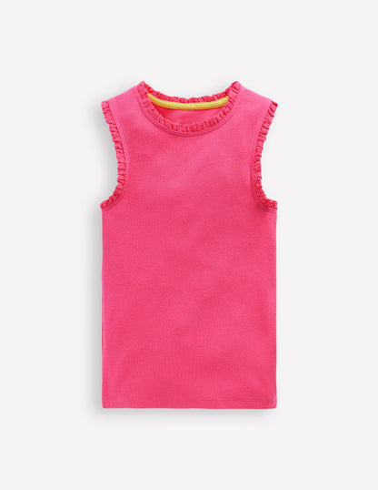 Ribbed Lace Trim Vest-Flamingo Pink