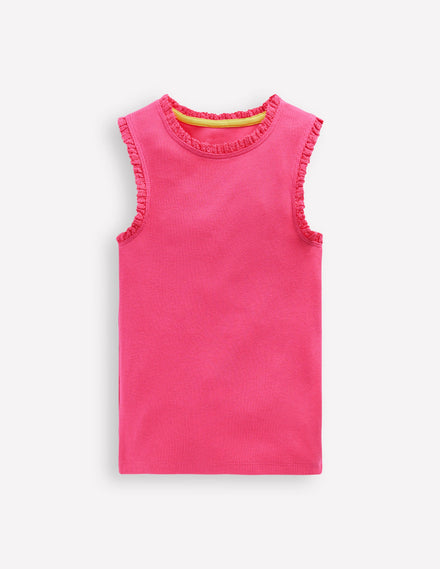 Ribbed Lace Trim Vest-Flamingo Pink