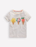Short Sleeve Appliqué T-shirt-Glacier Blue/ Ivory Ice Creams