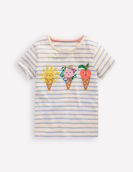 Short Sleeve Applique T-shirt-Glacier Blue/ Ivory Ice Creams