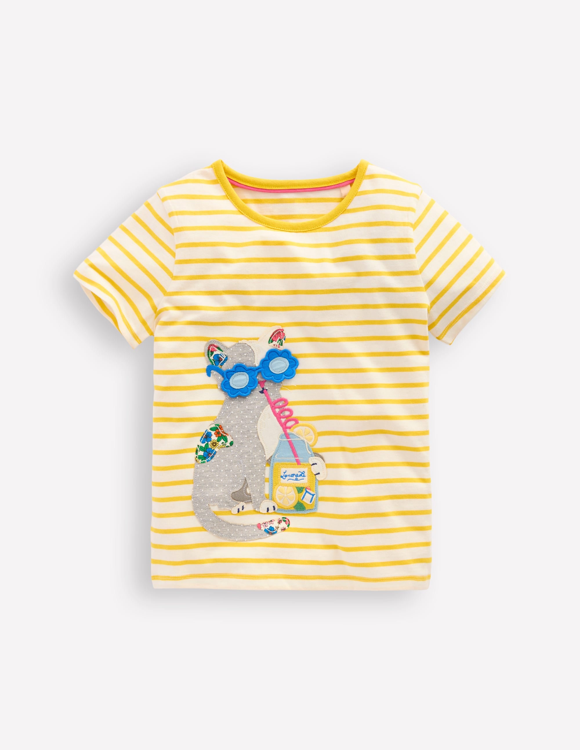 Lift The Flap Short Sleeve Top-Pineapple Yellow Stripe Cat - Image 1