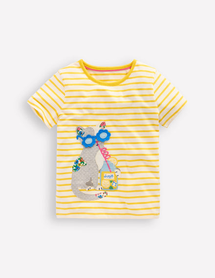 Lift The Flap Short Sleeve Top-Pineapple Yellow Stripe Cat