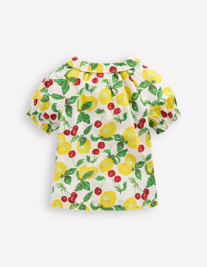 Woven Collared Top-Lemons and Cherries