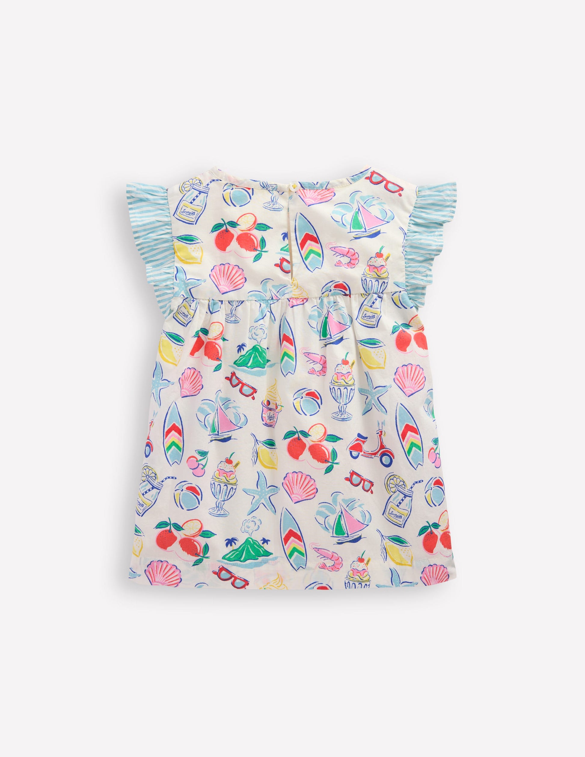 Frill Sleeve Woven Top-Ivory Holiday Print-3