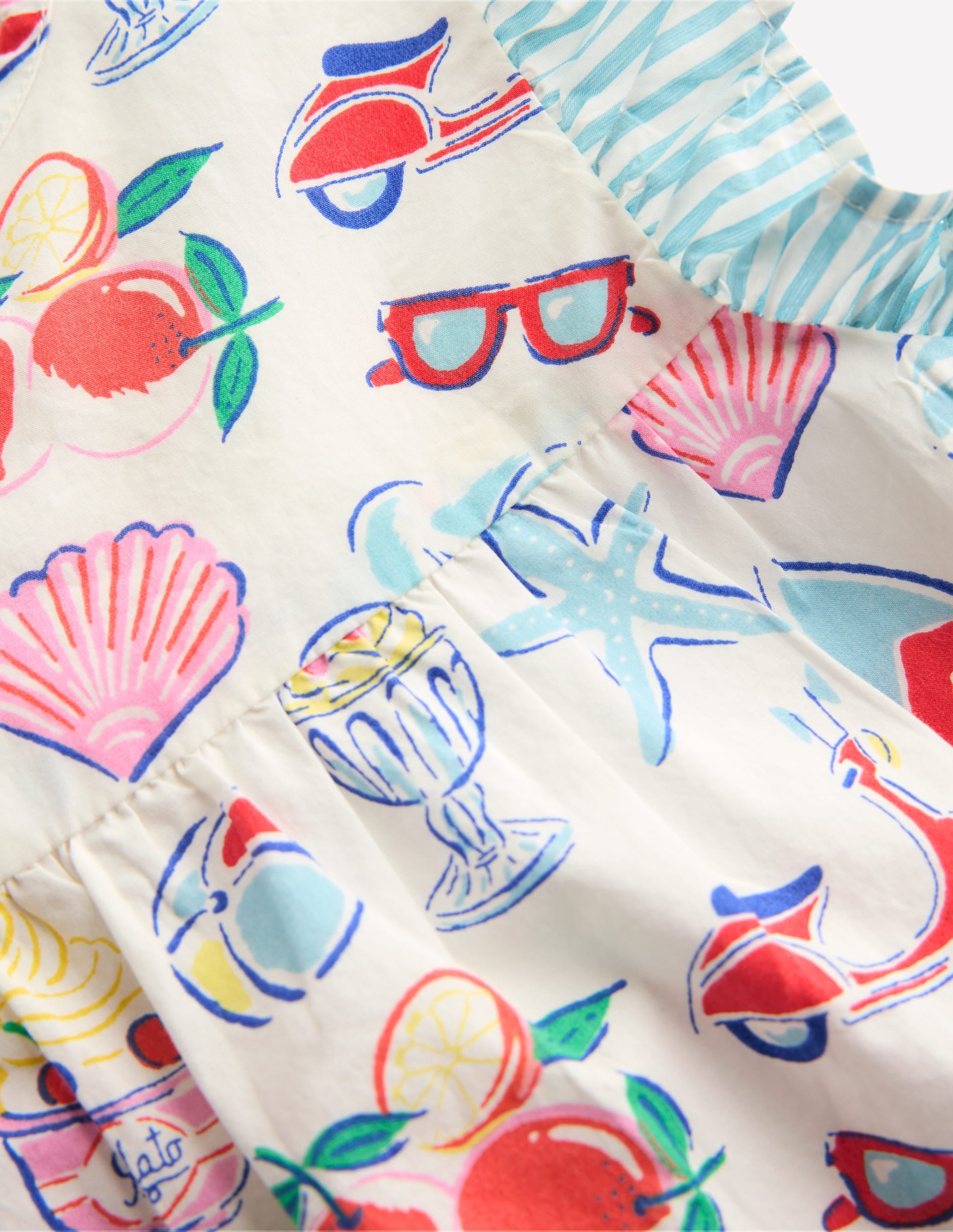 Frill Sleeve Woven Top-Ivory Holiday Print - Image 3