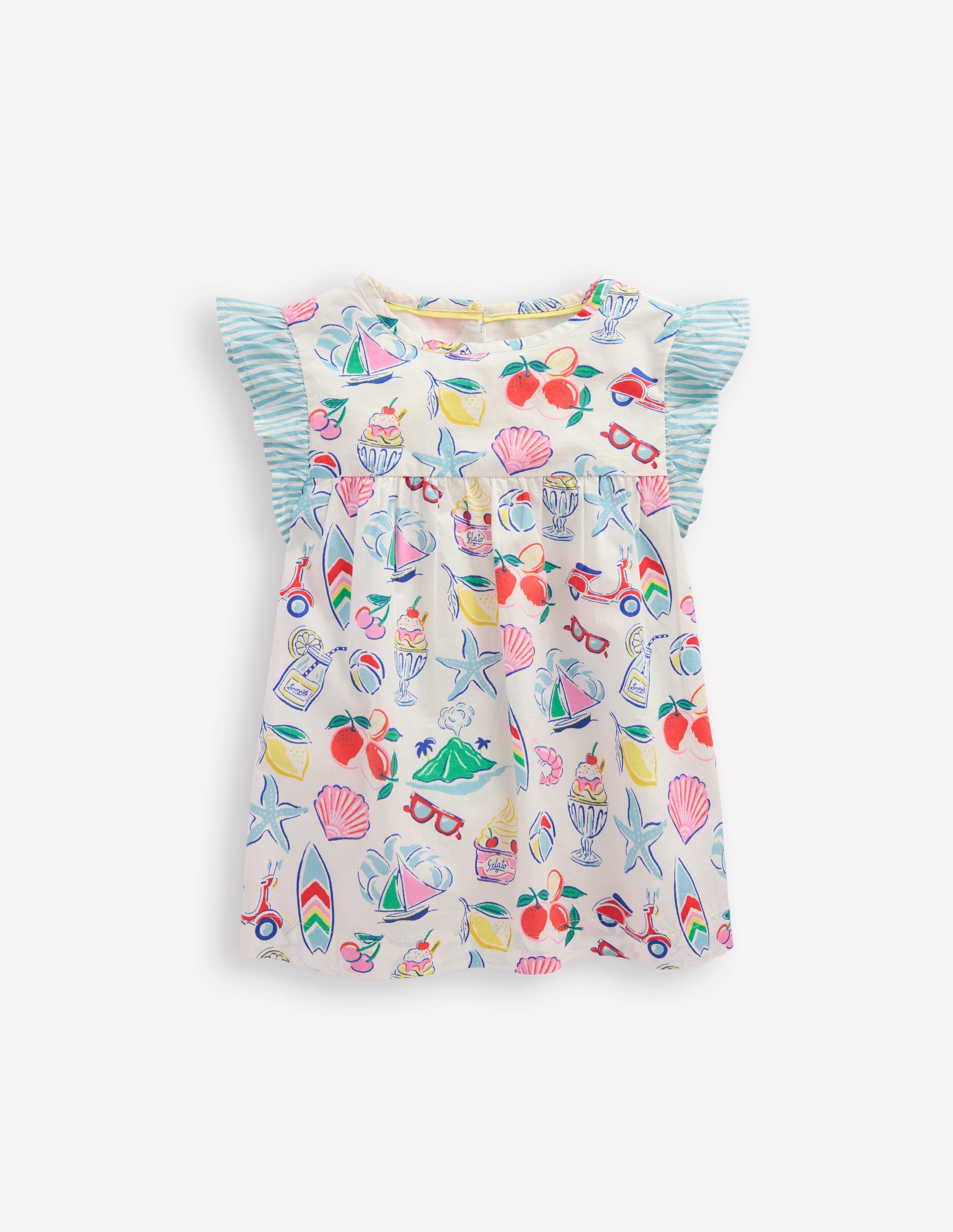 Frill Sleeve Woven Top-Ivory Holiday Print - Image 1