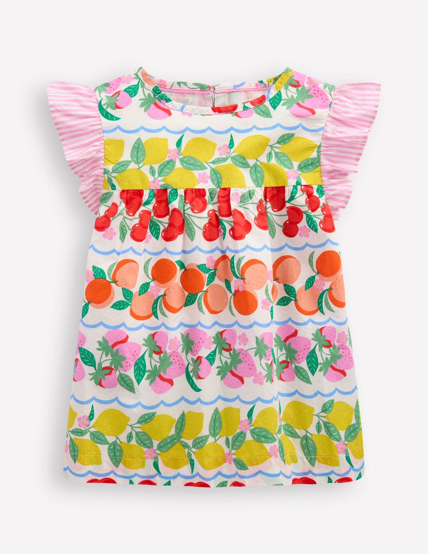 Frill Sleeve Woven Top-Rainbow Fruit Stripe