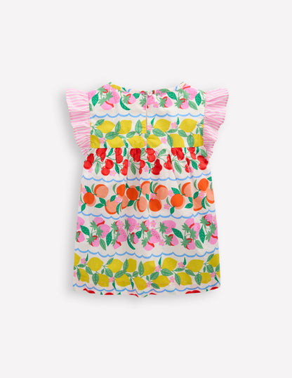 Frill Sleeve Woven Top-Rainbow Fruit Stripe-4
