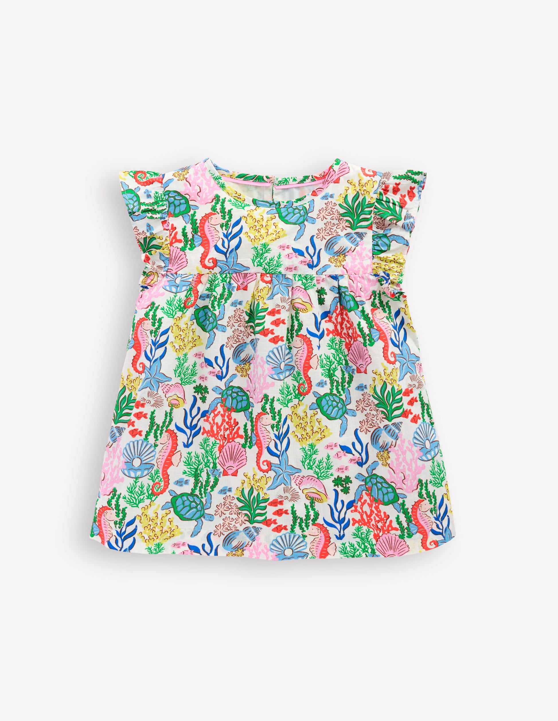 Frill Sleeve Woven Top-Multi Coral Cove-2