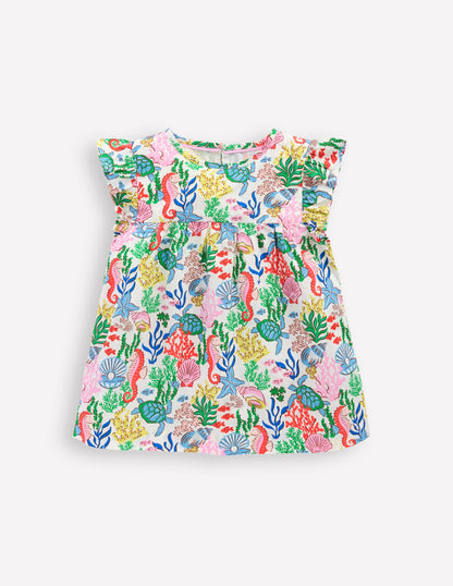 Frill Sleeve Woven Top-Multi Coral Cove-2