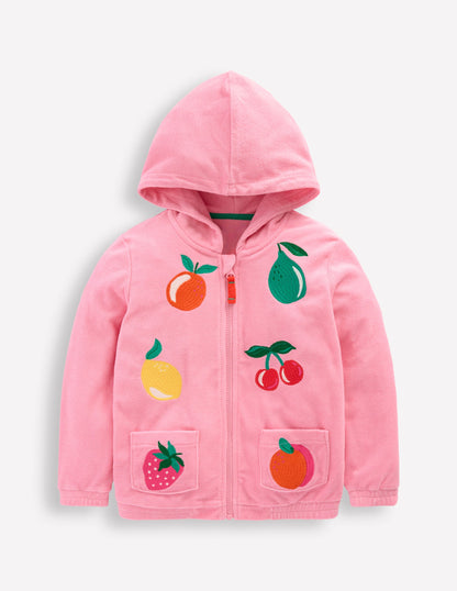 Zip-Through Towelling Hoodie-Chalk Pink Fruit