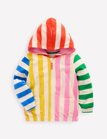 Zip-Through Towelling Hoodie-Multi Hotchpotch Stripe