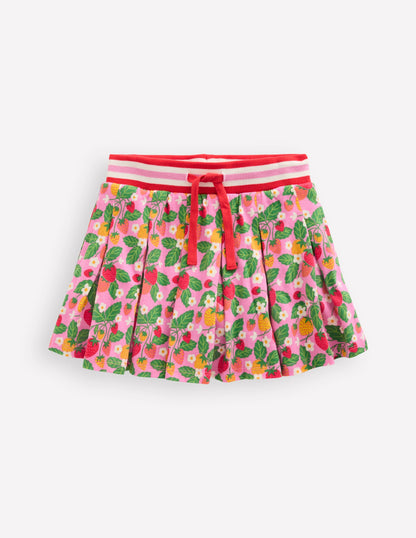 Pleated Jersey Skort-Cosmos Pink Strawberry Patch